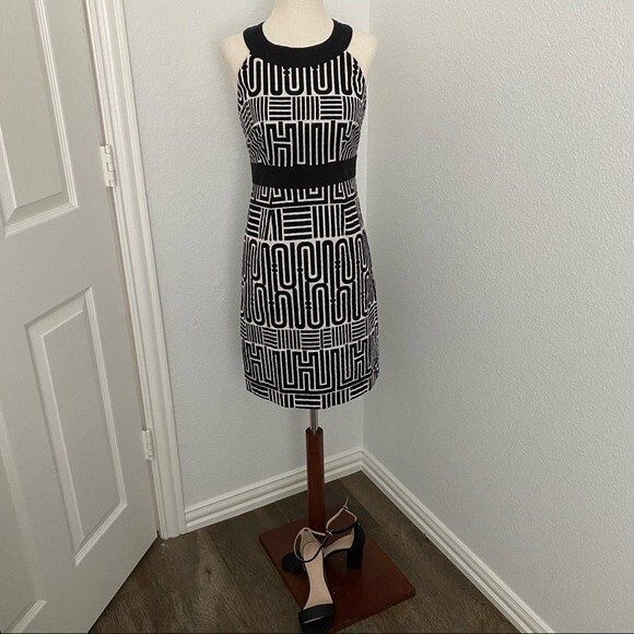 LAUNDRY by SHELLI SEGA, black white geometric halter style size 2 - Picture 1 of 13
